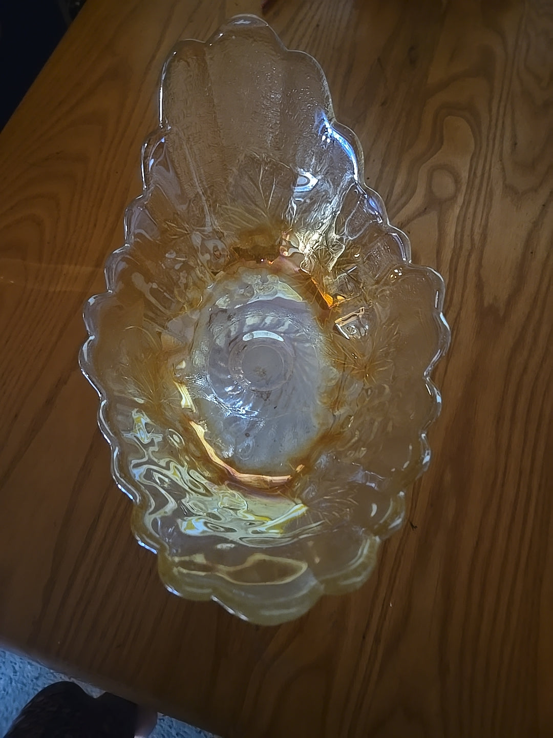 Carnival glass amber dish